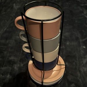 Arrow + Feather Stoneware Stacking Espresso Cups & Saucers